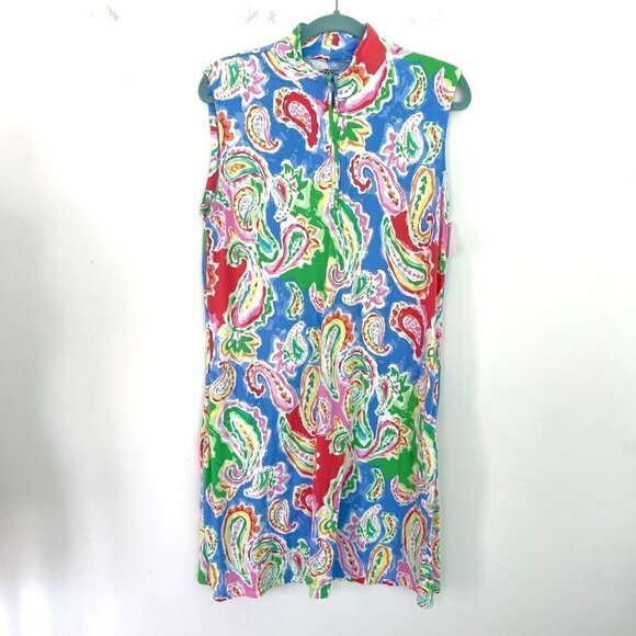 Gottex Womens Tank Dress Size L Watercolor Paisley Nylon Athleisure Zipper Nylon - Picture 11 of 12